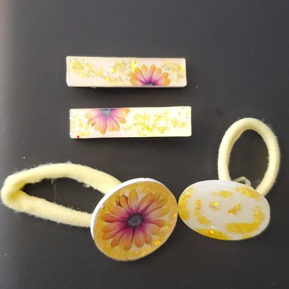 Hand-made HandCrafted Glitter Gloral Vibes Resin Hair clip Barrettes hair tie